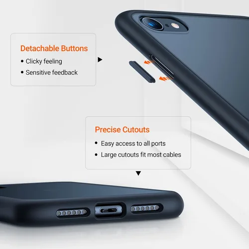 Vista 6 de TORRAS - Funda a prueba de golpes para iPhone SE 2022/iPhone SE 2020/iPhone 7, certificado de caída militar, parte trasera dura, semitransparente