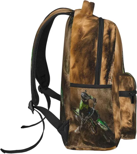 Vista 4 de Mochila de motocross para niños, niñas y hombres, mochila de viaje para computadora portátil casual, mochila universitaria de regreso a la escuela