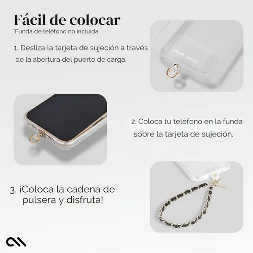 Vista 5 de Case-Mate Correa de muñeca con dije de teléfono, cadena dorada/cuero negro Detachable Anti-Theft Phone Strap - Hands-Free iPhone Wrist Strap for