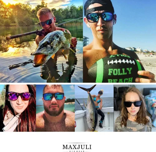 Vista 2 de MAXJULI Gafas de sol polarizadas para cabezas grandes, hombres y mujeres (FIT ML, no apto para XXL), ultra ligeras y delgadas 8105