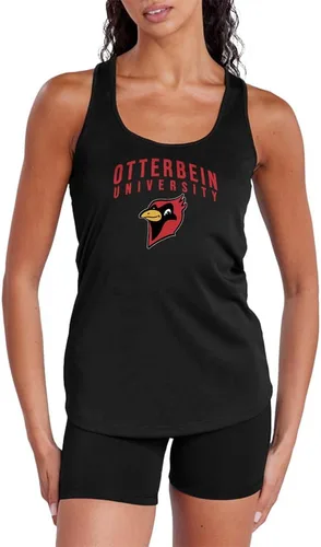 Vista 359 de Camiseta deportiva sin mangas oficial de NCAA Collegiate para mujer, con espalda cruzada, colección con logotipo primario