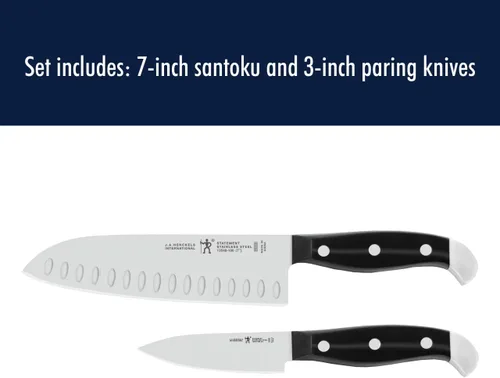 Vista 10 de HENCKELS Statement - Juego de cuchillos de afeitar afilados, cuchillo Santoku de 7 pulgadas, cuchillo de pelar, diseño alemán informado por más