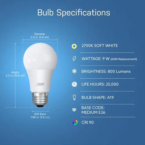 Vista 3 de Feit Electric OM60/927CA/AG Bombilla LED Inteligente A19 Equivalente a 60W, WiFi Regulable, No Requiere Concentrador, Alexa y Google Assistant, 4.4