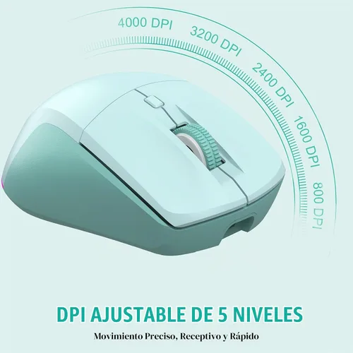 Vista 3 de LeadsaiL Ratón inalámbrico Bluetooth, mouse recargable de computadora de modo dual con botones laterales, diseño ergonómico, clic silencioso, DPI