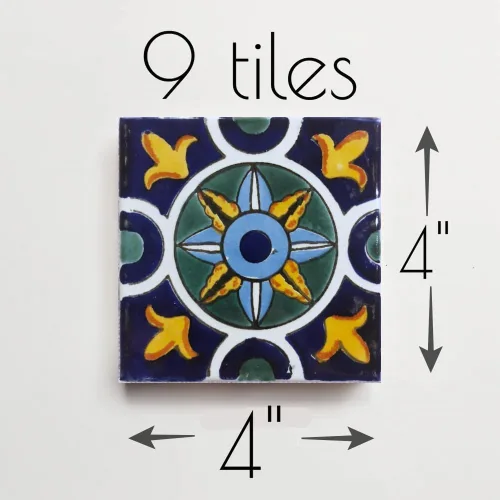 Vista 3 de Cerámica Talavera Azulejo Mexicano 4x4, 9 Piezas