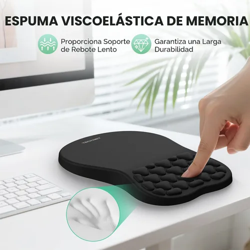 Vista 4 de TECKNET Alfombrilla ergonómica para mouse con reposamuñecas, diseño de masaje suave y cómodo Memory Foam and Non-Slip PU Base for Pain Relief