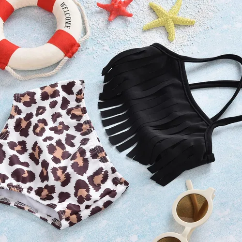Vista 5 de Traje de baño de dos piezas con borlas, traje de baño de verano para niñas pequeñas