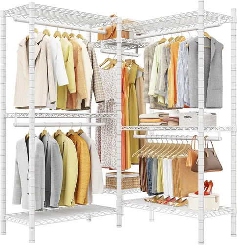Vista 11 de Raybee Perchero en forma de L para esquina, percheros para colgar ropa, 900 libras, perchero resistente para ropa, 74.5 pulgadas de ancho x 18 Negro