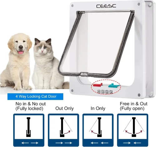 Vista 4 de CEESC Puerta magnética con solapa para gatos con cerradura de 4 vías para gatos, gatitos y gatitos, 3 tamaños y 2 opciones
