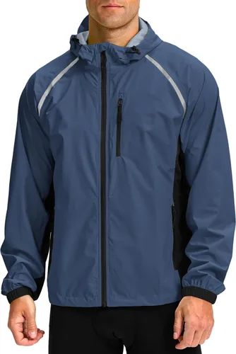 Vista 18 de Bikewa - Chaqueta de lluvia para hombre, impermeable, para ciclismo, con capucha, ligera, plegable, cortavientos para bicicleta, chaqueta de running