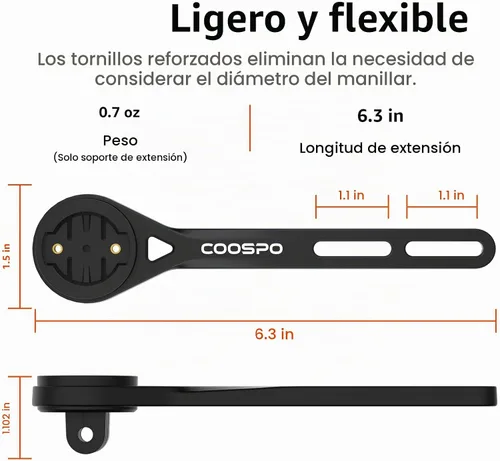 Vista 4 de COOSPO Ordenador de bicicleta frontal extendido MT6S, compatible con manillar integrado Aero para computadora de ciclismo, compatible con Garmin