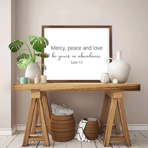 Vista 3 de Farmhouse Rustic Wood Framed Signs 16x20 Inch,Mercy,Peace and Love Be Yours in Abundance Wooden Sign with Frame Wood Sign Wall Plaque Art for