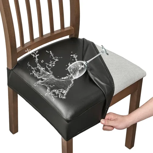 Vista 9 de FUANGUI Fundas para Silla de Comedor, Juego de 2, de PU de Cuero Elástico Resistente al Agua, Fundas Deslizables para Asiento de Silla Suave