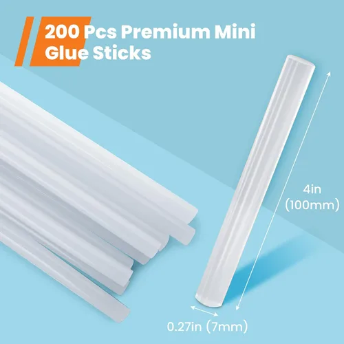Vista 2 de Barras de pegamento para pistola de pegamento mini, GoGonova 200 piezas de barras de pegamento mini transparentes, 0.27" de diámetro y 4" de largo