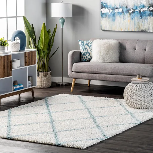Vista 19 de nuLOOM Tess Alfombra de Área Shag Marroquí - Alfombra Shag Corredor 2x8 Pies Moderna/Contemporánea Blanco/Gris para Sala de Estar Dormitorio Comedor