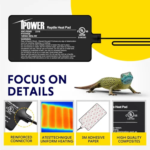 Vista 6 de iPower Almohadilla térmica de reptiles de 4 x 7 pulgadas y termostato digital de calor para mascotas anfibias