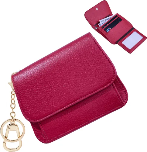 Vista 11 de Cartera pequeña para mujer, con bloqueo RFID, delgada y bolsillo para monedas, tarjetero plegable para tarjetas de crédito con ventana