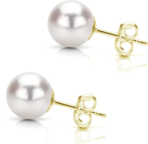 Vista 2 de Aretes de oro amarillo de 14 quilates con perlas cultivadas de agua dulce blanca de 0.315-0.335 in