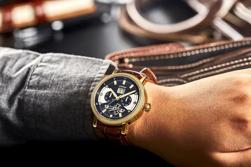 Vista 6 de SURVAN WatchDesigner Watch for Men Sapphire Crystal Mechanical Skeleton Automatic Men's Wrist Watches Ion-Plated Leather Strap Copper Watch Needle