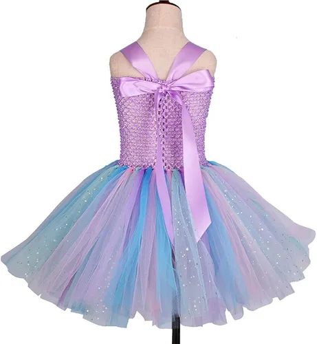 Vista 3 de Quenny Vestidos de princesa Ariel con diadema vestidos de tutú de estrella de mar de flores para niñas