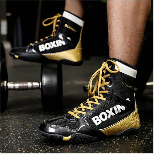 Vista 5 de Zapatos de boxeo profesionales para hombres y mujeres, transpirables, zapatos de entrenamiento para adultos, antideslizantes, para fitness