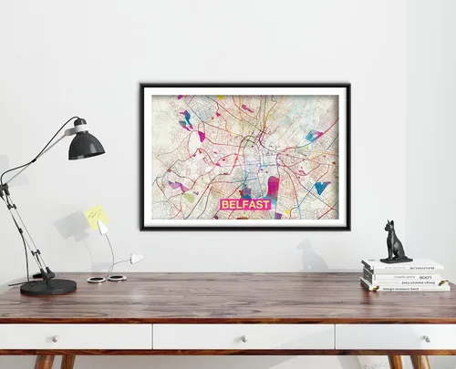 Vista 3 de Impresiones Mapa de Belfast - Impresión artística original (arco iris) - Mapa de la calle de la ciudad de Belfast, Irlanda - Póster de acuarela