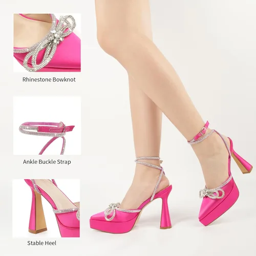 Vista 5 de JENN ARDOR Zapatos de tacón alto con plataforma para mujer, con correa al tobillo, tacón alto y puntiagudo, sandalias de tacón alto con diamantes