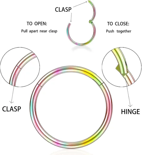 Vista 3 de Nose Rings Hoops for Women Men 14G 16G 18G 20G Septum Jewelry 316L Surgical Steel Hinged Segment Ring Body Piercing Nose Hoop Lip Rings Nose Helix