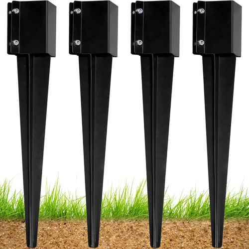 Vista 5 de Anclaje de poste de valla WIMART 4"x4", Anclaje de poste de valla de metal resistente con punta de clavado 4"x4" para buzón, comedero de pájaros
