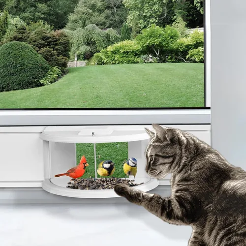 Vista 9 de Comederos para pájaros en ventana para ver – Comedero para pájaros de visión clara de 180°, duradero, elegante, se adapta a ventanas de 27 a 35