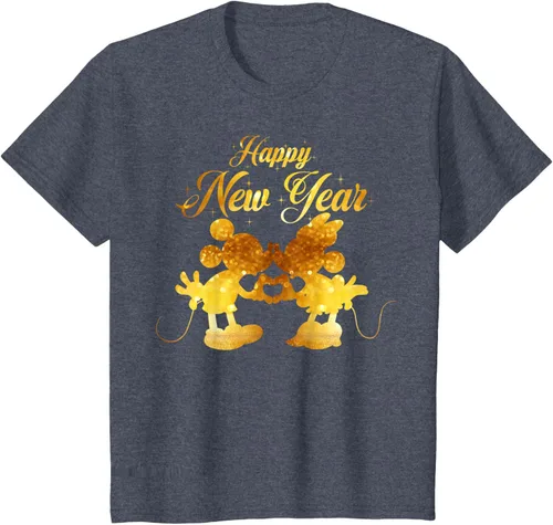 Vista 15 de Disney Camiseta de Año Nuevo Mickey & Minnie Happy New Year Silhouette, Negro