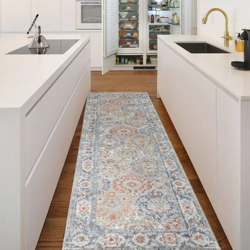 Vista 10 de Fashionwu Alfombra de baño con diseño floral para pasillo, alfombra moderna envejecida para sala de estar, alfombra turca, alfombra estética
