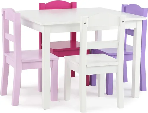 Vista 14 de Humble Crew Juego de mesa y silla para niños pequeños, muebles de actividades de madera Sturdy 5 piece playroom or bedroom desk, perfect size for