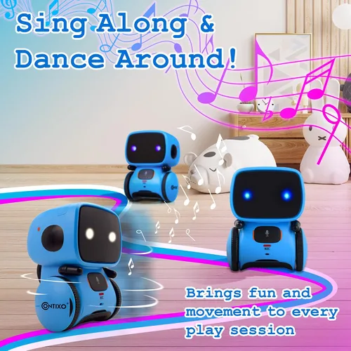 Vista 6 de Contixo R1 Juguete robot para niños, robots inteligentes interactivos azules con control de voz, que hablan, bailan, aprenden, sensor táctil