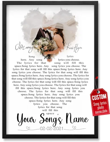 Vista 17 de H-DEWALL póster personalizable con letra de tu canción favorita y foto, lienzo inspirador con marco, arte de pared, regalo romántico para mujer