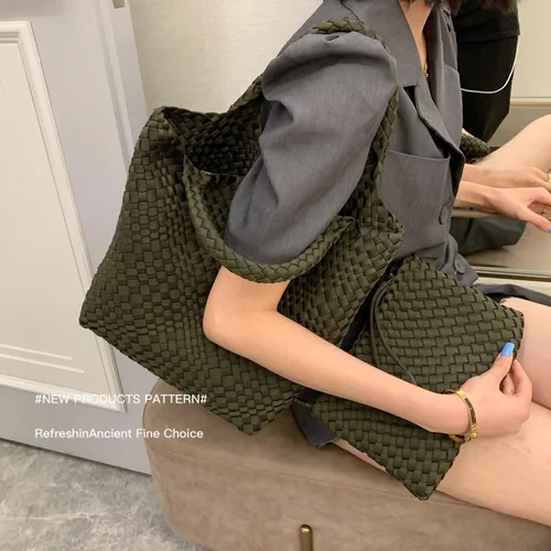 Vista 8 de Bolso Hobo de moda, hecho a mano, tejido casual, para mujer, de gran capacidad, de neopreno, de retazos, para mujer