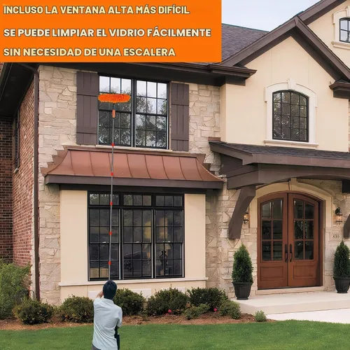 Vista 5 de Tonmp - Escobilla de lavado de ventanas 2 en 1 de alcance de más de 20 pies con barra de extensión empalmable de 3 a 14 pies, herramienta