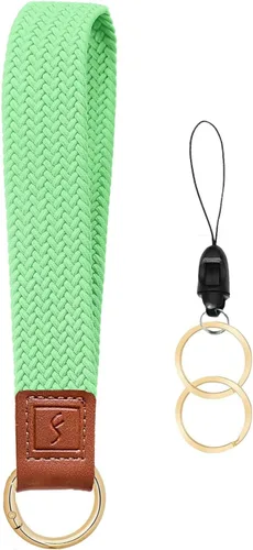 Vista 33 de Fishent Llavero elástico, bonito llavero de pulsera, cordón de muñeca tejido mejorado para llaves, llaveros para mujeres y hombres, llaves