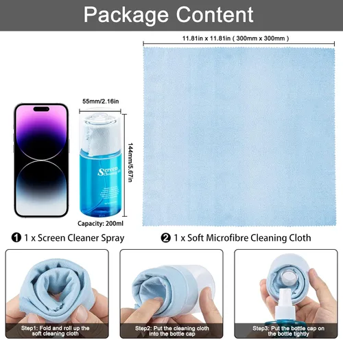 Vista 2 de Spray limpiador de pantalla de automóvil, kit de limpieza de niebla táctil walrfid para CD Disco DVD VCD, limpiador de pantalla para televisor