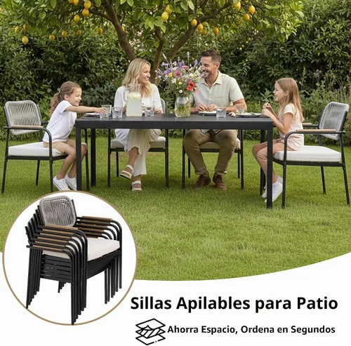 Vista 5 de Juego de 2 sillas de comedor para exteriores, sillas de comedor de mimbre para patio con cojines extraíbles, silla de mesa rectangular para patio