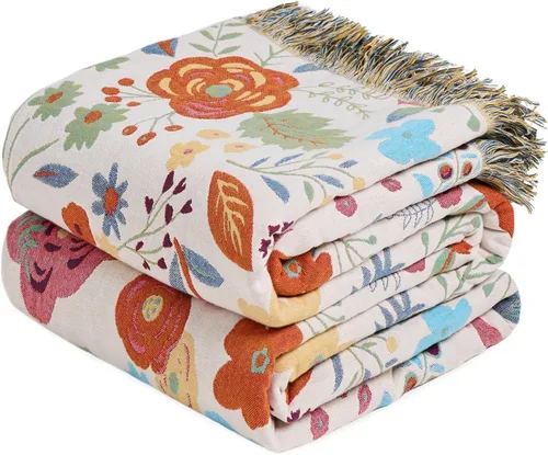 Vista 26 de Manta Bohemia – Manta suave 100% algodón para cama, 60"x80", reversible, transpirable, ligera, para otoño, todas las estaciones, decoración de casa