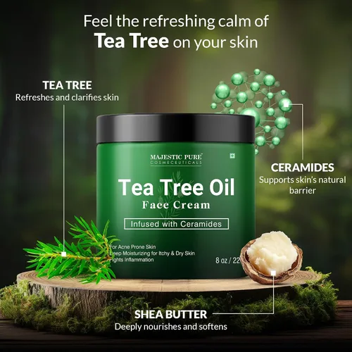 Vista 3 de Majestic Pure Crema facial con aceite de árbol de té Crema para piel seca y con picazón, acné, cicatrices, crema facial hidratante de día y noche
