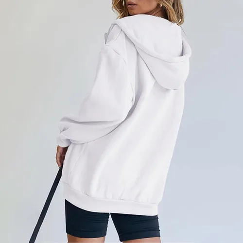Vista 2 de SHAOBGE Sudaderas de otoño para mujer, sudaderas con cremallera de gran tamaño, ropa Y2K, chaqueta casual con cordón y bolsillos