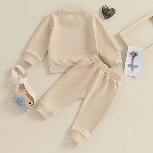 Vista 4 de Conjunto de 2 piezas de ropa para bebé niña y niño, sudadera con letras de mamá y niño, conjunto de 2 piezas
