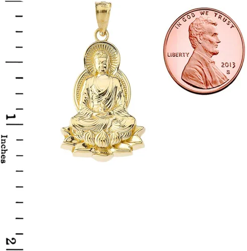 Vista 3 de Collar con colgante de Buda de oro amarillo de 14 quilates con una flor de loto