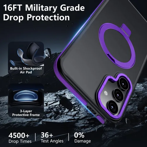 Vista 5 de Funda para Samsung Galaxy S24 Plus, soporte de anillo magnético ajustable [compatible con Magsafe], [protección a prueba de golpes de grado militar]