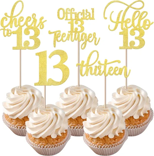 Vista 57 de Rsstarxi Paquete de 30 adornos para cupcakes de 6º cumpleaños con purpurina negra de seis Hello 6 para cupcakes Cheers to 6 años de edad