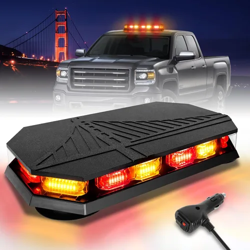 Vista 10 de HLauto Barra de luces estroboscópicas de emergencia 406D en la azotea, 102 LED ámbar mini faro de seguridad intermitente barra de luces de tráfico