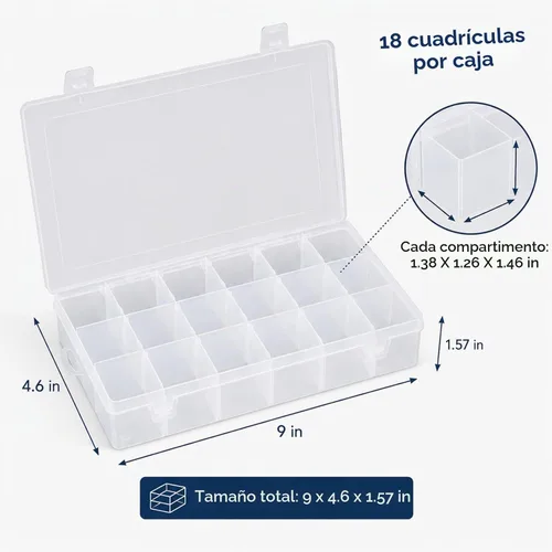 Vista 2 de APACALI Caja Organizadora de Plástico con Divisores (18 Rejillas - 6 Piezas)