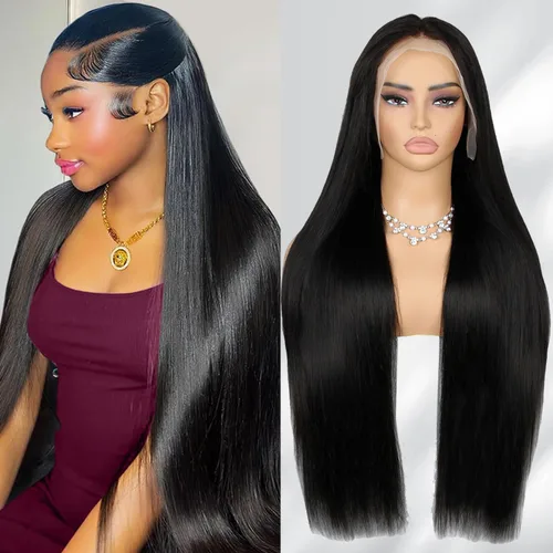 Vista 8 de MOONBAY Pelucas de cabello humano lacio con encaje frontal HD de 22 250 Color negro